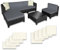 TecTake® Conjunto Jardín de Ratán con Cojines y 2 Juegos de Fundas, Conjunto Terraza Resistente a la Intemperie, Muebles Jardín Exterior 4 Sillones, 1 Mesa, 1 Puf, con Tornillos en Acero INOX. - Negro