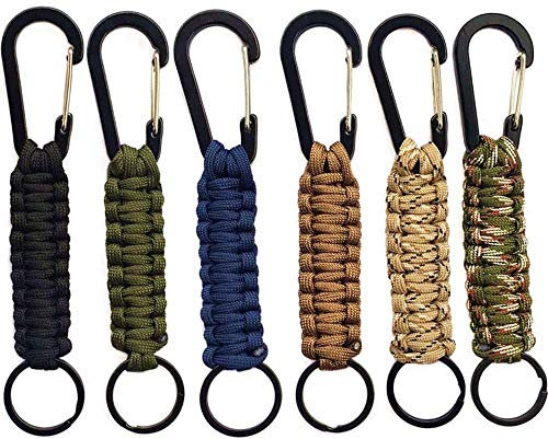 Qtopun Paracord Schlüsselanhänger Karabiner, Set von 6 Outdoor-Aktivitäten, Survival-Kit, geflochtenes Schlüsselband, Utility-Ring-Haken für Schlüssel