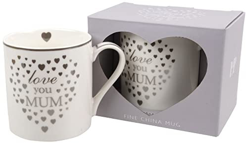 Taza de plata con forma de corazón con texto Love You