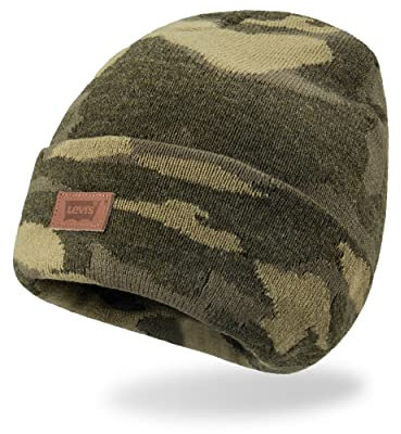 Levi's Uni-Erwachsene All Season Comfy Leather Logo Patch Cuffed Hero Beanie-Mütze, Camouflagegrün, einfarbig, Einheitsgre