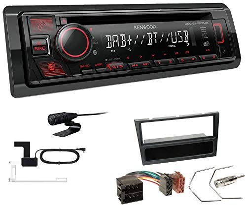 Kenwood KDC-BT450DAB 1-DIN DAB Autoradio Bluetooth CD USB AUX Einbauset passend für Opel Corsa C 2000-2004 schwarz