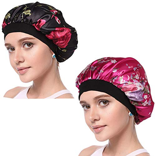 Satin Floral Night Cap für lockiges Haar Elastisches Band Schlafmütze Haarpflege Satin Haube (#12)