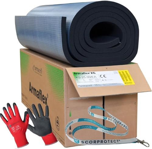 Armaflex Armacell original XG Kautschuk Platten selbstklebend + rote Handschuhe (schwarz, Isolierstärke 25 mm, 1000 x 4000 mm)