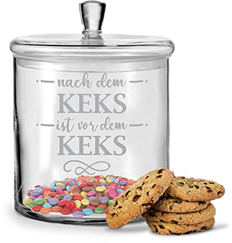 GRAVURZEILE Leonardo Keksglas mit Gravur - Nach dem Keks ist vor dem Keks - Vorratsdose mit luftdichtem Deckel für Süßigkeiten - als Geschenk für Freunde und Familie zum Geburtstag als Aufmerksamkeit