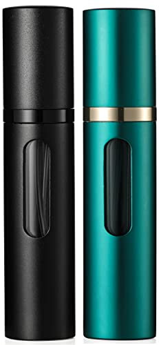Travelofo Parfümzerstäuber Nachfüllbar, Leer Reise Parfüm Zerstäuber Mini Portable Sprühflasche mit Fenster für Unterwegs, 8ml (Schwarz & Grün)