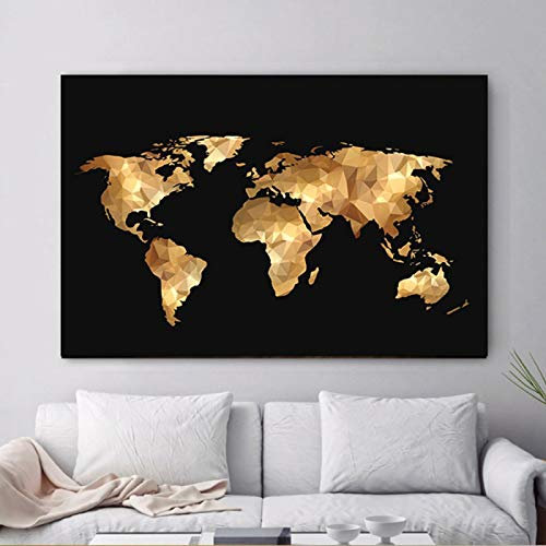 Vintage Weltkarte Leinwand Malerei Wandkunst Kreative Poster Luxus Dekoration Malerei Wohnzimmer Home Interior Decor27,5 x 39,3 (70x100 cm) Kein Rahmen