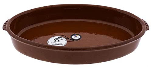 CERÁMICA RAMBLEÑA | Bandeja horno | Bandeja ovalada fuego directo | Bandeja barro refractario | Bandeja para hornos | 38x26x6 cm