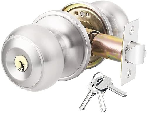 AMOTOFO Door Knob Lock for Bedroom - Keyed Door Lock Interior and Exterior Bathroom Doorknob,Bedroom Entry Door Knobs with Lock and Key,Satin Stainless Steel Standard