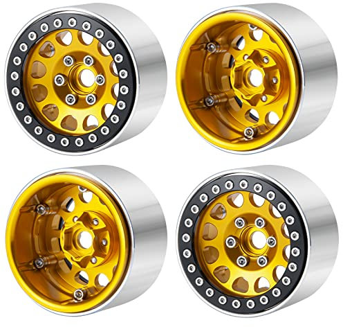 Runup 4 Stück 1.9 Beadlock Felge Set, Breite 35 mm Radnabe für Axial SCX10 SCX10 II 90046 SCX10 III AXI03007 TRX4 Gen8 1/10 RC Crawler (Gold)