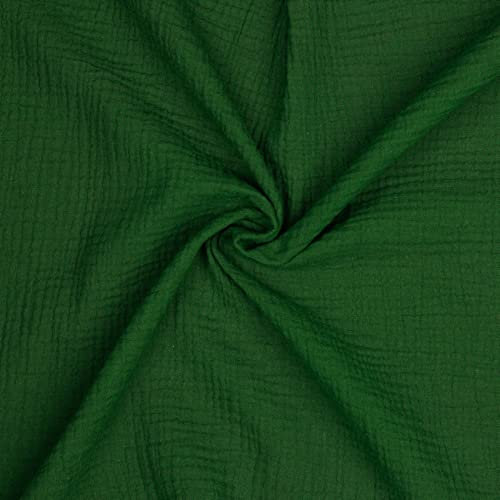 VmG-Store Musselin Double Gauze 61 Farben Meterware Stoff Tex 100 Uni (50 x 135cm) (042 I Dunkelgrün)