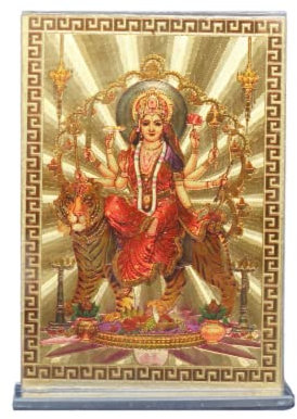 Durga Maa mit ihrem Löwen, Malerei, Göttin, eingebettet in Acryl, Hindu, Maa Kali, religiöses Poster, Durga Maaa, spirituelle Zwecke, Anbetung, Schlafzimmer, Dekoration von VAISHNAWI'S COLLECTIONS