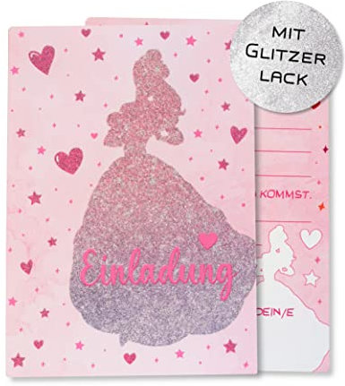 10x Einladungskarten für Kindergeburtstag Prinzessin oder andere Anlässe | Mädchen Kinder Party Feier Einladung für Kinder mit echtem Glitzer Freunde Freundinnen Junge | mit Glitzerlack