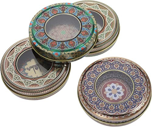 GImLY 4 Stück Aluminium-Blechdosen, Vintage-Metall, runde Dosen, Behälter, Safrandosen, Vorratsglas für Süßigkeiten, Schokolade, Zucker, Gewürze, Gewürze (farbig Sortiert)
