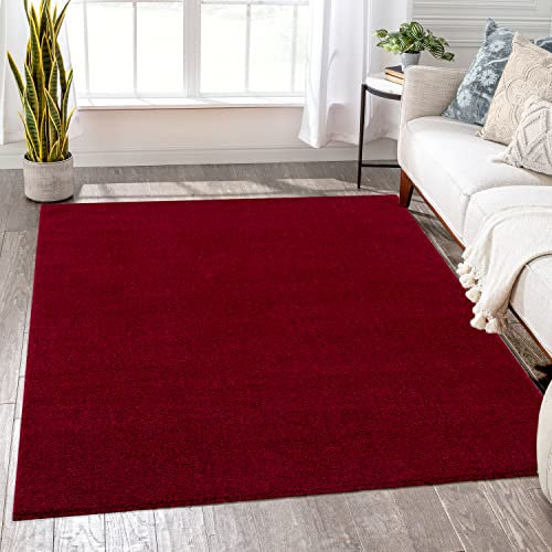 Jimri Teppich Läufer - Maschinengefertigter Kurzflor Läufer für Büro, Wohnzimmer, Schlafzimmer, Flur usw., Premium Polypropylen-Gewebe mit weicher Filzunterlage, Größe: 160x230 cm, Rot