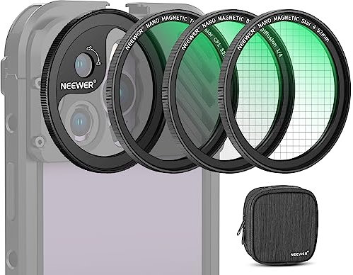 NEEWER 52mm Kit Filtro Magnetico con Anello Adattatore/Stella a 4 Punte/True Color CPL/Black Diffusion 1/4 Compatibile con SmallRig NEEWER Gabbia per Telefono con Attacco M per iPhone 14 13 12 serie