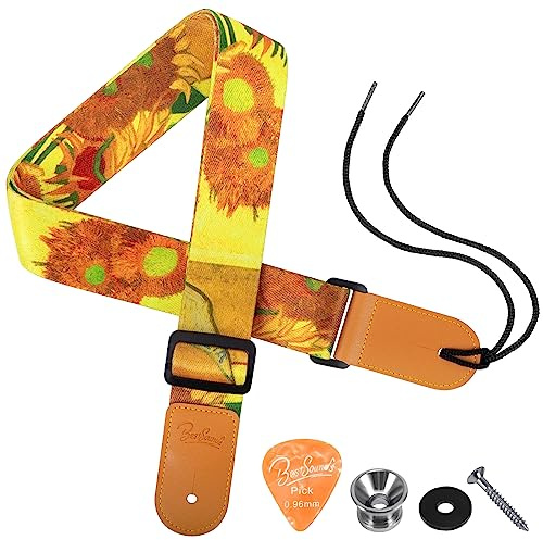 BestSounds Tracolla per ukulele Uke con estremità in pelle per ukulele soprano da concerto tenore e baritono (Van Gogh)