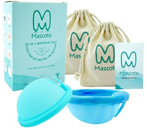 Set di 2 dischi mestruali, riutilizzabili, sostenibili e ultra confortevoli. Alternativa a tamponi, coppette mestruali e assorbenti, a prova di perdite e senza disordine (include taglie piccole e