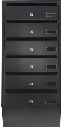 Safes UK Multi-Occupancy Mailbox - Apartment Letter Box with Name Plate and Lockable Storage Compartment - Secure Wall-Mounted Postbox for Flats, Schools, and More - Black (Apartment Post Box 6)