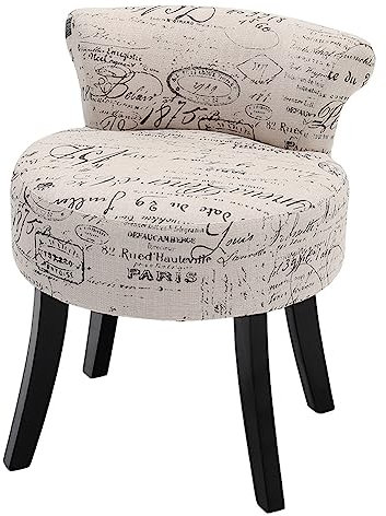 INMOZATA Dressing Table Stool Low Back Footstool Linen Fabric Upholstered Pouffe Stool Wood legs for Living Room Bedroom Beige (Beige&Wood Legs)