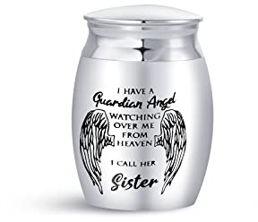 LSxAB Mini Cremation Urn for Ashes Women I Have a Guardian Angel Watching Over Me from Heaven I Call Her Sister