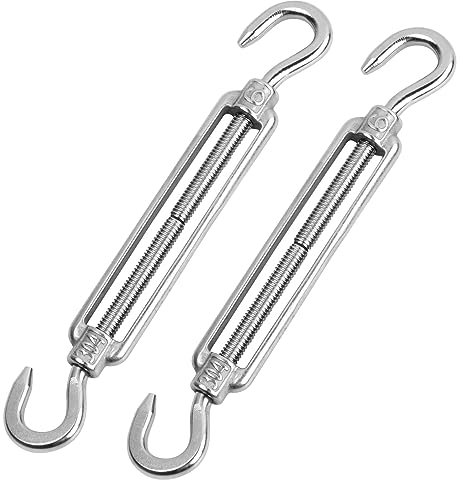 Hoxfly 2Pezzi M6 Tenditore Acciaio Inox, Tenditore Fune Tension Gancio e Moschettone, Tenditore Filo Regolabile, 304 Tenditore a Gancio, Tenditori/Tenditore in Acciaio Inox, 304 Hook & Hook Tenditore