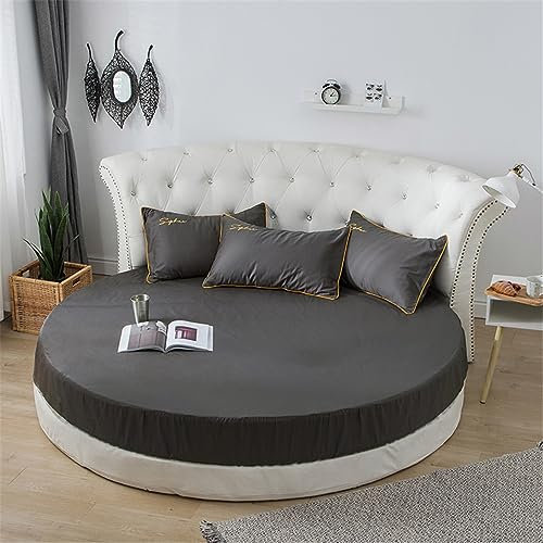 FANSU Runde Spannbettlaken 200x200,100% Baumwolle Bettlaken, Atmungsaktiv Weiche. Dunkelgrau Rund Spannbetttücher für Boxspringbett, Geeignet fùr bis 25cm Matraze