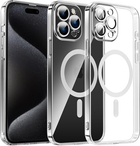 Clear Magnetisch für iPhone 15 Pro Max Hülle mit MagSafe [Original iPhone Äußere] [Kameraschutz Eingebaut] Durchsichtig Silikon Case Ultra Dünn [Niemals Gelb] Handyhülle Anti Fingerabdruck Kratzfeste