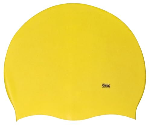 CHEX Gorro de natación unisex de silicona elástica para mujeres y hombres, de una pieza, liso, colores pastel oscuro, talla única, para adultos de 8 años en adelante, fácil de poner (amarillo)