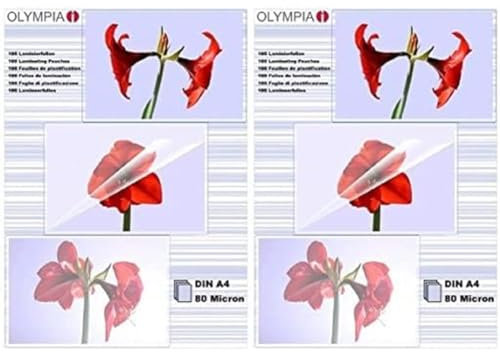 OLYMPIA Laminierfolie 100 Stück DIN A4 80 Mikron (Packung mit 2)