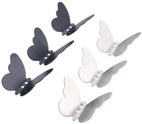 bowarepro 6 ganci appendiabiti a farfalla, in acciaio inox 304, gancio appendiabiti a farfalla, gancio creativo a farfalla (nero + argento, max. 15 kg)