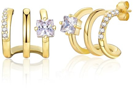 wynn's Klaue Ohrringe Gold Damen, 14K Vergoldete Ohrringe Creolen, Ohrstecker Silber 925 mit AAA Zirkonia