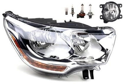 Johns, Scheinwerfer Halogen Front Haupt passend für Citroen C4 11/09-12/14 H7 H1 Rechts + Nebelscheinwerfer + Leuchtmittel