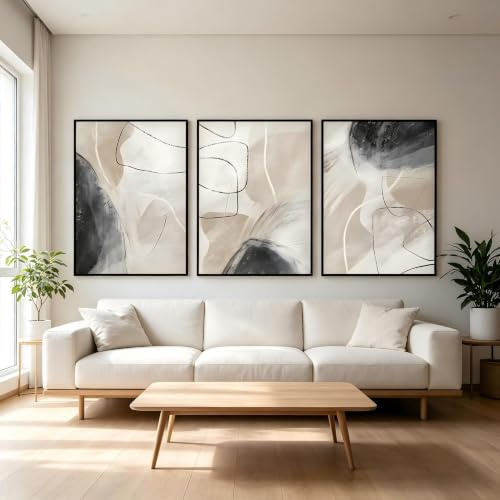 3er Set Boho Wandbilder 40x60cm, Abstrakte Leinwandbilder Poster, Moderne Minimalistische Kunst Dekoration für Wohnzimmer Schlafzimmer Büro, Frameless(E, 3x40x60cm)