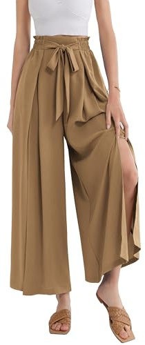 GRACE KARIN Damen Sommer Hohe Taille Weites Bein Hosen mit Taschen Leicht Palazzo Hose Khaki XXL