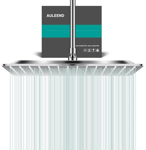 AULEEND Square Rain Shower Head, High Flow Stainless Steel,Work with Any Decorative Style,All Metal Rainfall Shower Head (Chrome, 16)