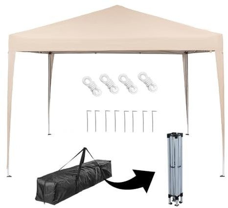 Mingone Pavillon 3x3 Pop Up Faltpavillon Wasserdicht Stabil Gartenpavillon Partyzelt Bierzelt Camping Zelt ohne Seitenteile,UV Schutz 50+,Beige