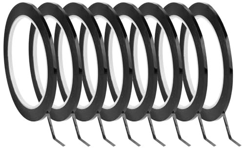 Giantree 8 Rollen Whiteboard Klebeband, 3 mm Breit Fine Line Tape Schwarzes Tape Kreppband Malerband Grafikband Markierungsband Schmales Whiteboard Art Tape für Büro Schule (Schwarzes)
