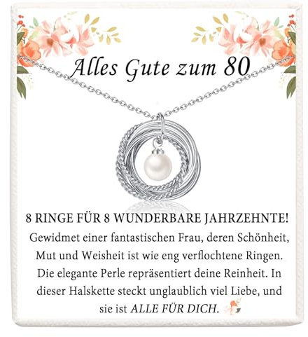 FAOMZQ Geschenk 80. Geburtstag Frau, Perle Halskette für Frauen zum 80 Geburtstag, Geburtstagsgeschenk für Frauen Frau Freundin Mama Oma Schwester Tante