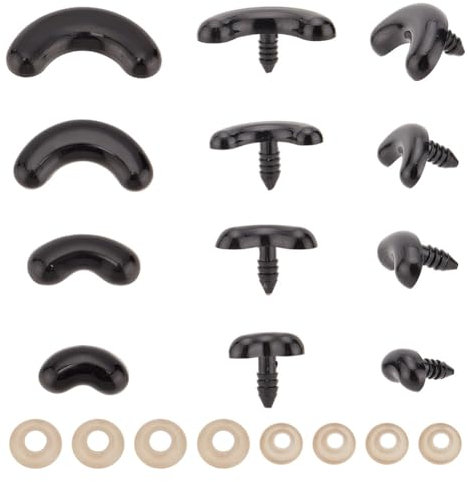 GOMAKERER 140 Sets 4 Stilen Bastelnasen mit Abstandshaltern, Schwarze Herzform Hunde-Sicherheitsnasen Puppen-Teddybär-Nasen Puppenherstellungszubehör Für Die Herstellung Kuscheltieren, Amigurumi