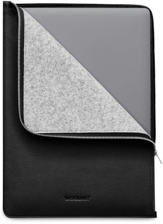WOOLNUT lederhülle für MacBook Pro 16 – Laden in der Hülle – Vollnarbenleder, Innenseite aus Wollfilz – perfekte Passform – skandinavisches Design, kompatibel mit Apple MacBook Pro 16 Zoll – Schwarz