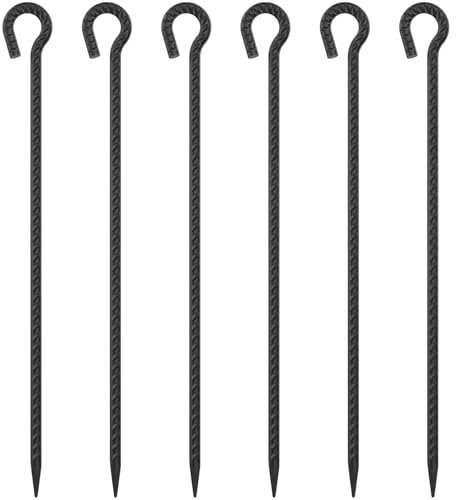 Rebar Stakes 24 Inch with Loop (Set of 6) | 1/2 Inch Thick Tree Stakes and Supports, Steel Tarp Pegs, Camping Tent Ground Anchors | Create Rope Border, Fence, Pathway | for 1.18 Diameter Rope (Black)