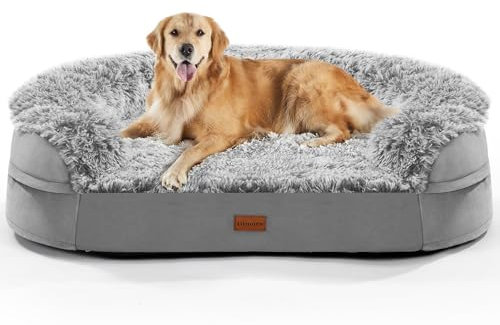Gimars 9,5 cm Orthopädisches Hundebett für Extra Große Hunde, XL Hundebett mit Bolster & 28D Eierkisten-Matratze, wasserdichte Hülle, Waschbare Plüschhülle, Hundesofa für Arthritische Hunde-halb rund