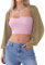 Totatuit Boléro pour femme Cardigan court manches lanternes festif Couleur unie élégant ouvert sur le devant Manches longues Veste légère Boléro tricoté Veste d'épaule Kaki，S