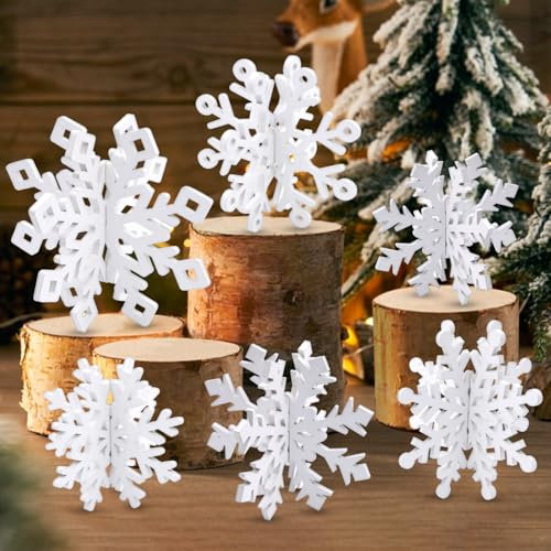 TECHEEL Schneeflocken Tischdeko Schneeflocken Deko Weiß Schneeflocken Holzdeko Winter Schneeflocke Tischdekoration 3D Schneeflocke Weihnachtsdeko Tisch für Weihnachten und Winter Party Tischdeko