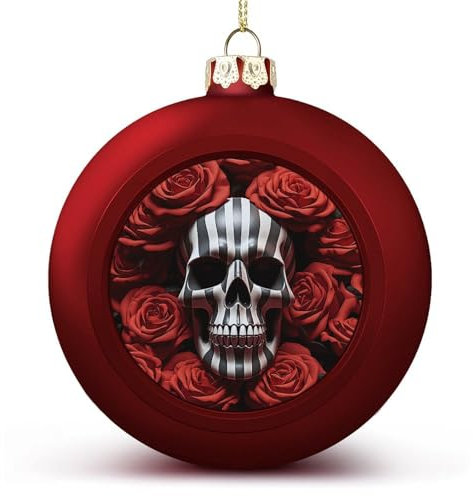 SKTNBM Weihnachtsbaumschmuck, hängende Kugeln, Totenkopf mit Blumendruck, Weihnachtskugeln für Weihnachtsbäume, Hochzeiten, Party-Dekorationen, 2 Stück