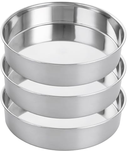 GBACHOOSE 10inch (9.4inch) Cake Tin Set of 3, Round Baking Pan, Layer Cake Tin, Stainless Steel Cake Baking Pans for Baking Roasting, One-Piece Design, Dishwasher Safe