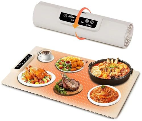 Placa para mantener caliente, calentador de alimentos eléctrico, calentador de buffet de silicona plegable con 3 temperaturas y temporizadores ajustables, para buffet, fiesta, restaurante, mantener