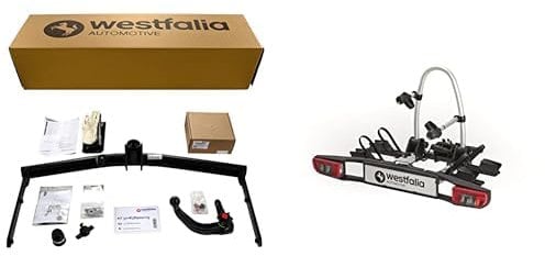 Bundle aus Westfalia Abnehmbare Anhängerkupplung für VW Touran (inkl Cross) (BJ 03/2003-09/2015) inkl. 13-pol. E-Satz + Westfalia BC 60 Fahrradträger (für 2 Fahrräder | E-Bike geeignet)