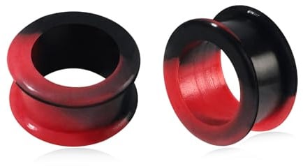 Longbeauty Hart Silikon Flesh Ear Tunnel Hollow Ohr Plug Double Flared Flexibler Ohr Expander Ohr Piercing, Rot & Schwarz, 25MM