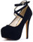 Tianerhay Womens Stiletto High Platform Heels Round Toe Ankle Strap Platform Pump Party Dress Heel RM Black Tag Size 44 - UK 9
